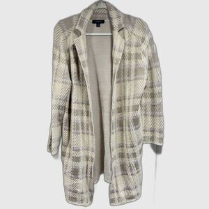Ann Taylor Plaid Jacquard Coatigan - Super Soft - Beige & Taupe - M Petite